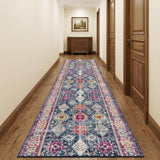15' Blue And Ivory Oriental Runner Rug