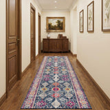 20' Blue And Ivory Oriental Runner Rug