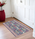 2' X 4' Blue and Ivory Oriental Area Rug