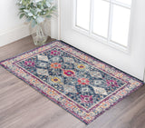2' X 4' Blue and Ivory Oriental Area Rug