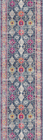 2' X 4' Blue and Ivory Oriental Area Rug