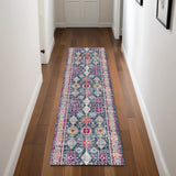 8' Blue And Ivory Oriental Runner Rug