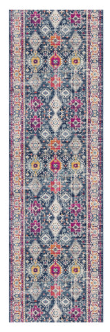 8' Blue And Ivory Oriental Runner Rug