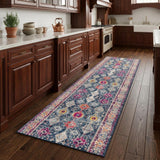 8' Blue And Ivory Oriental Runner Rug