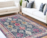 5' X 7' Blue and Ivory Oriental Area Rug
