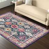 5' X 7' Blue and Ivory Oriental Area Rug