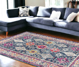 6' X 9' Blue and Ivory Oriental Area Rug