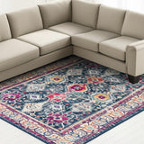 6' X 9' Blue and Ivory Oriental Area Rug