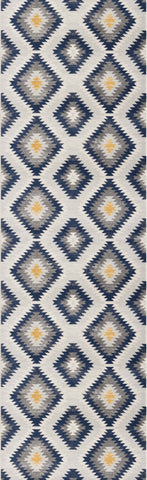 2' X 6' Blue Ikat Kilim Area Rug