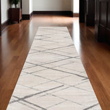 10' Gray And Ivory Geometric Runner Rug