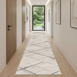 10' Gray And Ivory Geometric Runner Rug