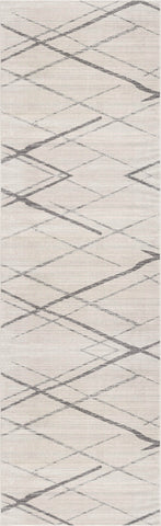 20' Gray And Ivory Geometric Runner Rug
