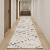 20' Gray And Ivory Geometric Runner Rug