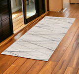 6' Gray And Ivory Geometric Runner Rug