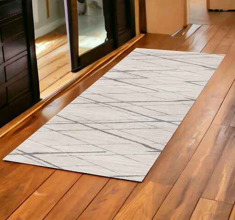6' Gray And Ivory Geometric Runner Rug