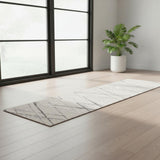 6' Gray And Ivory Geometric Runner Rug