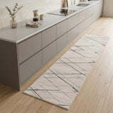 8' Gray And Ivory Geometric Runner Rug