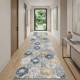 15' Blue And Yellow Floral Runner Rug