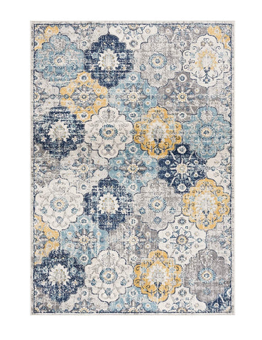 20' Blue And Yellow Floral Runner Rug