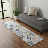 6' Blue And Yellow Floral Runner Rug