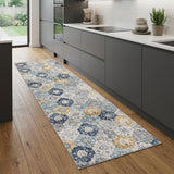 8' Blue And Yellow Floral Runner Rug