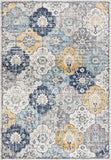 3' X 5' Blue and Yellow Floral Distressed Area Rug