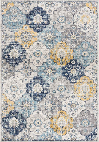 3' X 5' Blue and Yellow Floral Distressed Area Rug