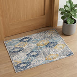 3' X 5' Blue and Yellow Floral Distressed Area Rug