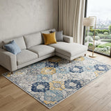 6' X 9' Blue and Yellow Floral Area Rug