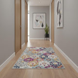 13' Blue And Ivory Floral Runner Rug