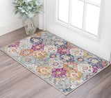 2' X 5' Blue and Ivory Floral Area Rug