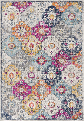 2' X 5' Blue and Ivory Floral Area Rug