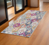 2' X 5' Blue and Ivory Floral Area Rug