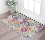 6' Blue And Ivory Floral Runner Rug
