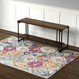 4' X 6' Blue and Ivory Floral Area Rug