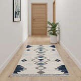 10' Blue And Ivory Southwestern Runner Rug