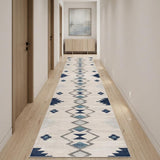 15' Blue And Ivory Southwestern Runner Rug