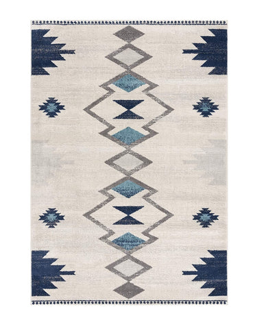 2' X 5' Blue and Ivory Southwestern Area Rug