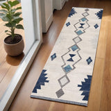2' X 5' Blue and Ivory Southwestern Area Rug