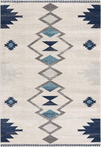 6' Blue And Ivory Southwestern Runner Rug