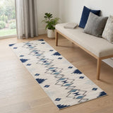6' Blue And Ivory Southwestern Runner Rug