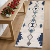 6' Blue And Ivory Southwestern Runner Rug
