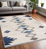 5' X 7' Blue and Ivory Southwestern Area Rug