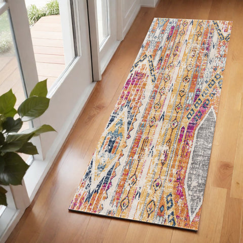2' X 5' Gold and Ivory Southwestern Area Rug