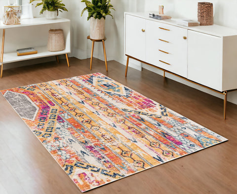 4' X 6' Gold and Ivory Southwestern Area Rug