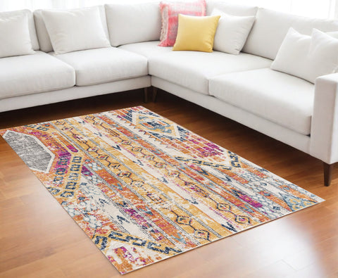 6' X 9' Gold and Ivory Southwestern Area Rug