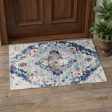2' X 4' Blue and Ivory Medallion Area Rug