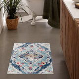 2' X 5' Blue and Ivory Medallion Area Rug
