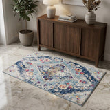 3' X 5' Blue and Ivory Medallion Area Rug