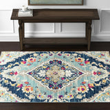4' X 6' Blue and Ivory Medallion Area Rug